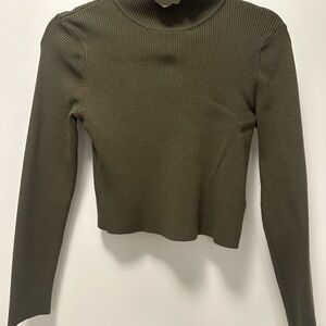 HM Olive Green Ribbed Turtleneck Sweater